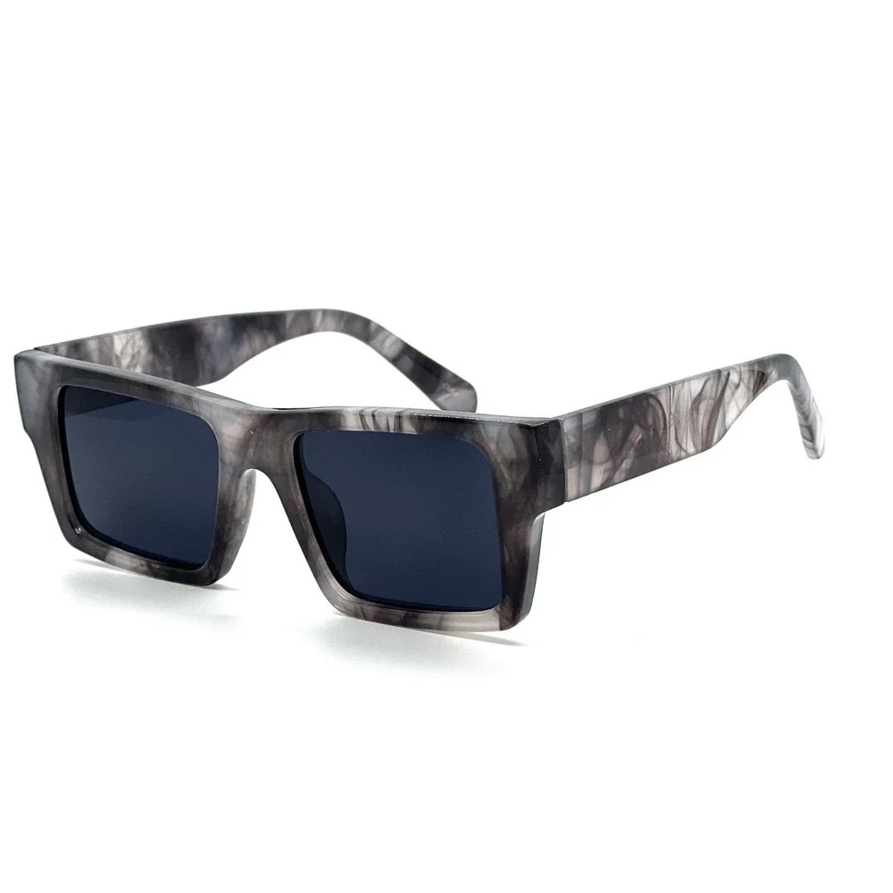 Dark Black Lenses Retro Casual Men‎ Sunglasses Brown Marble Thick Frame Unique